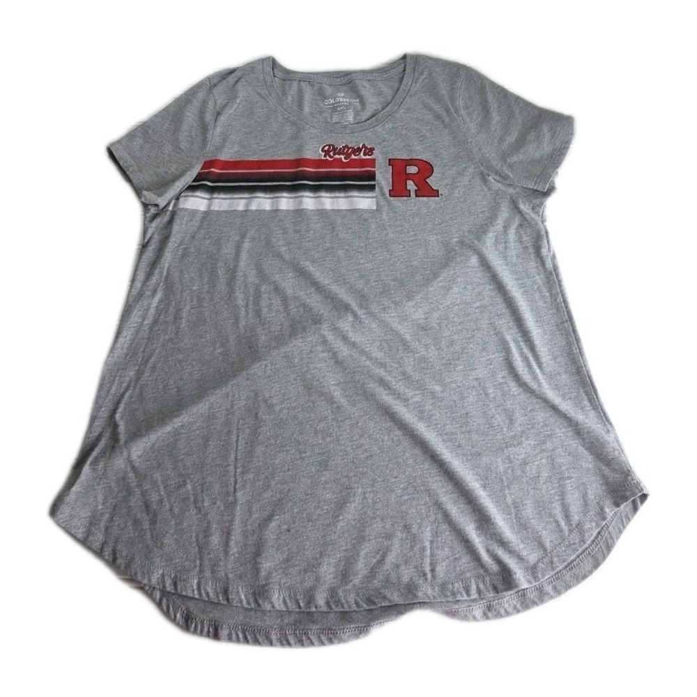 Rutgers Scarlet Knights COLOSSEUM Short Sleeve Shirt‎ WOMEN'S Gray STRIPED 2XL